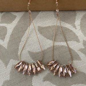 Exclusive Design Metalic Chain Earrings With Pinkish Peach Glass Crystals.
